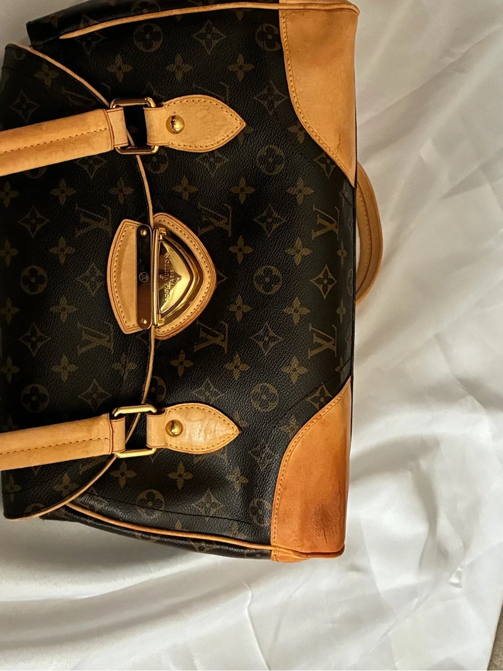 Louis Vuitton Brown Monogram Satchel with Tan Leather Handles